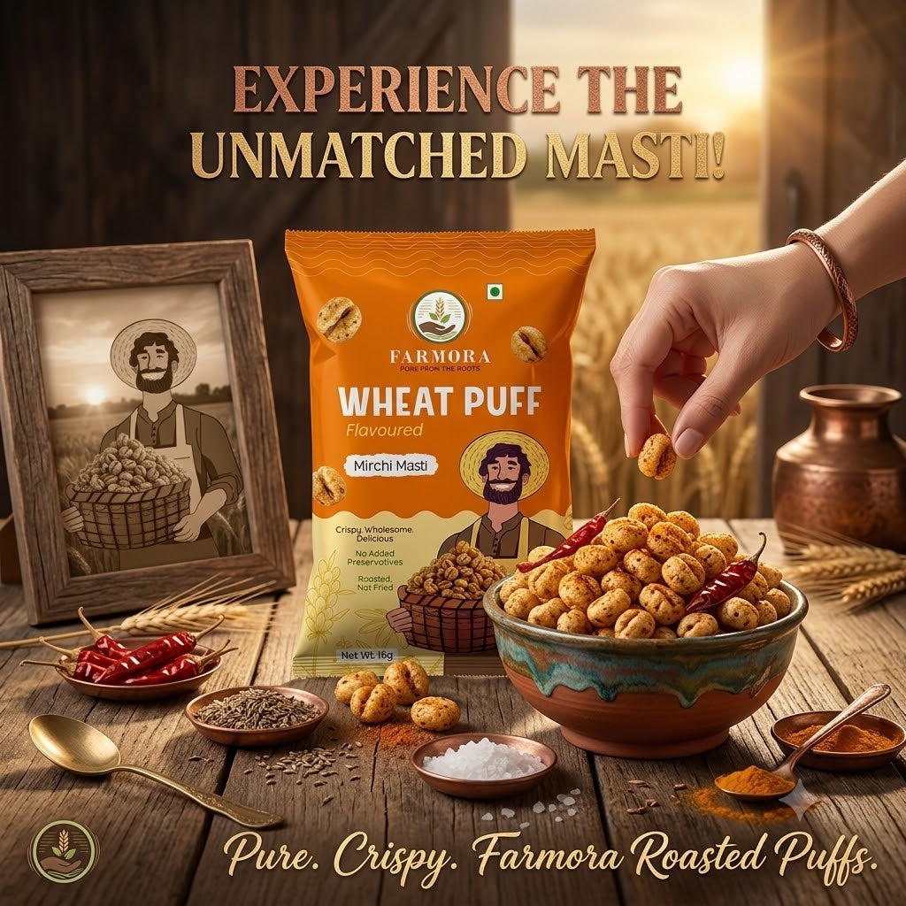 Farmora Wheat Puff – Mirchi Masti Flavour (15g)